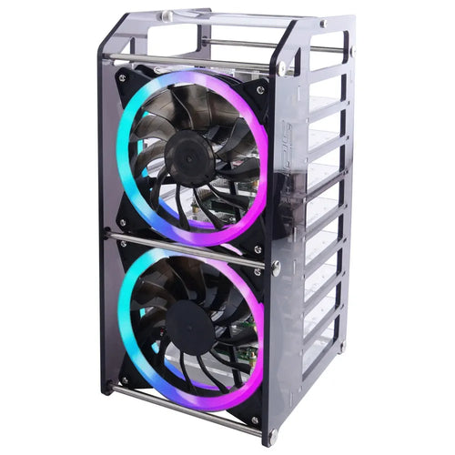 52Pi 8-Laags Acryl Cluster Behuizing met RGB LED & Koelventilator voor RPi, Jetson Nano (Transparant) 52Pi 8-Layer Acrylic Cluster Case w/ RGB LED & Cooling Fan for RPi, Jetson Nano (Clear)