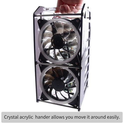 52Pi 8-Laags Acryl Cluster Behuizing met RGB LED & Koelventilator voor RPi, Jetson Nano (Transparant) 52Pi 8-Layer Acrylic Cluster Case w/ RGB LED & Cooling Fan for RPi, Jetson Nano (Clear)