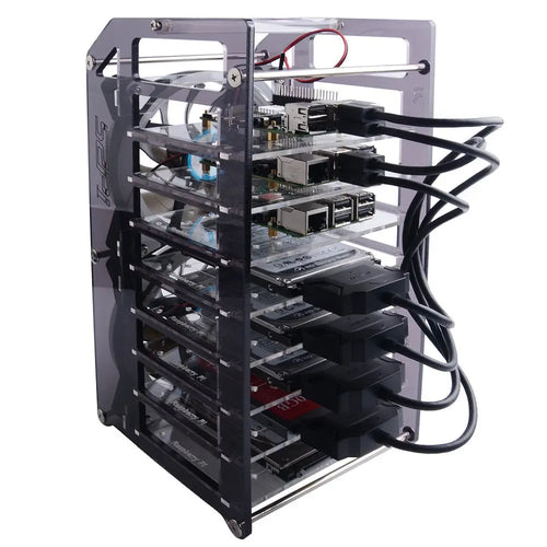 52Pi 8-Laags Acryl Cluster Behuizing met RGB LED & Koelventilator voor RPi, Jetson Nano (Transparant) 52Pi 8-Layer Acrylic Cluster Case w/ RGB LED & Cooling Fan for RPi, Jetson Nano (Clear)