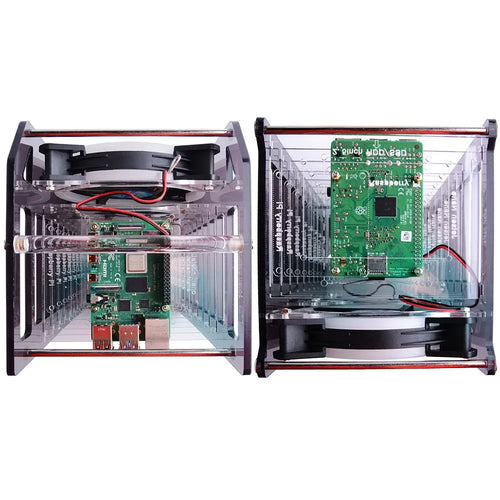 52Pi 8-Laags Acryl Cluster Behuizing met RGB LED & Koelventilator voor RPi, Jetson Nano (Transparant) 52Pi 8-Layer Acrylic Cluster Case w/ RGB LED & Cooling Fan for RPi, Jetson Nano (Clear)
