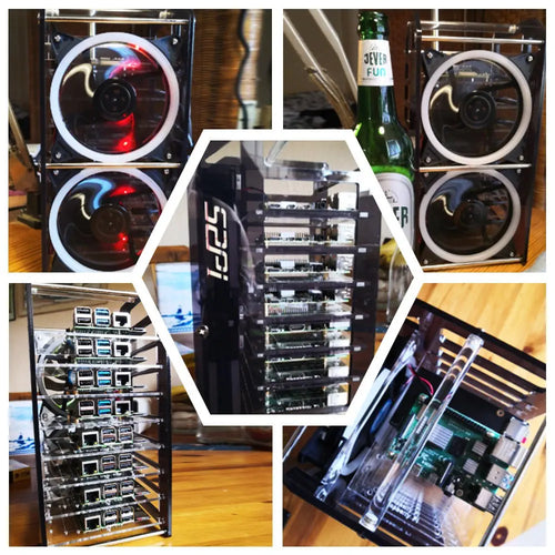 52Pi 8-Laags Acryl Cluster Behuizing met RGB LED & Koelventilator voor RPi, Jetson Nano (Transparant) 52Pi 8-Layer Acrylic Cluster Case w/ RGB LED & Cooling Fan for RPi, Jetson Nano (Clear)