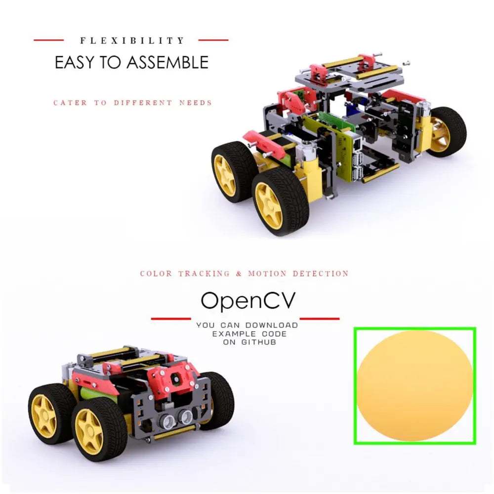 Adeept AWR 4WD WiFi Smart Robot Car Kit Pour Raspberry Pi 3 Modèle B+/B/2B, Kit Robot DIY Pour Enfants Et Adultes, Suivi De Cible OpenCV, Transmission