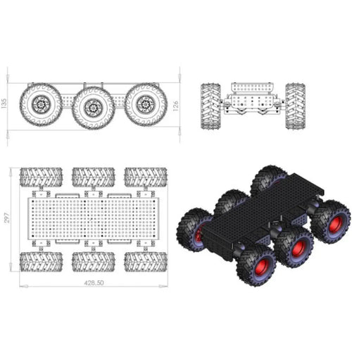 Chasis Todo Terreno de 6 Ruedas Dagu Wild Thumper (34:1) Dagu Wild Thumper 6WD All Terrain Chassis (34:1)