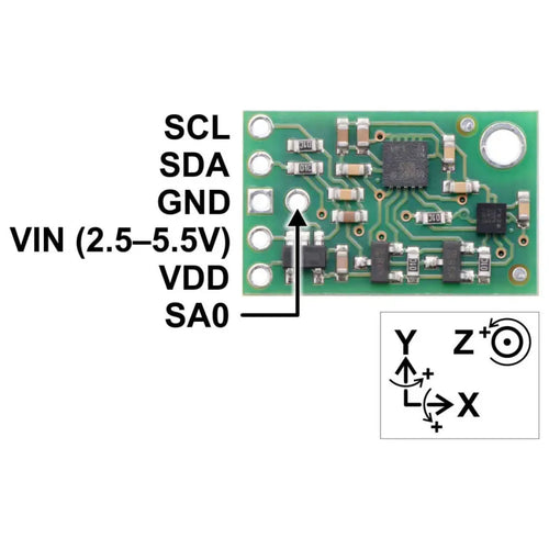 MinimU-9 v5 Giroscopio, Acelerómetro y Brújula (LSM6DS33 y LIS3MDL Carrier) MinIMU-9 v5 Gyro, Accelerometer and Compass (LSM6DS33 and LIS3MDL Carrier)