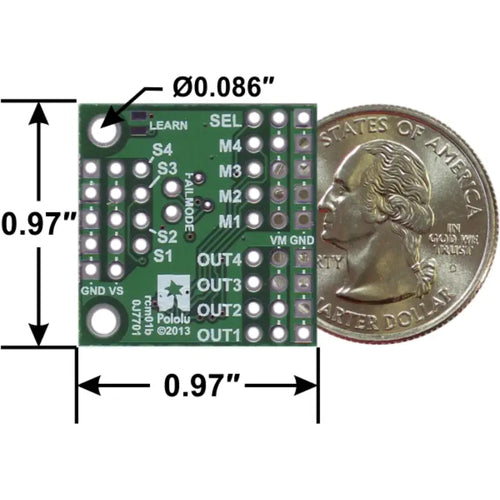 Multiplexor de Servo RC de 4 Canales Pololu (Kit Parcial) Pololu 4-Channel RC Servo Multiplexer (Partial Kit)