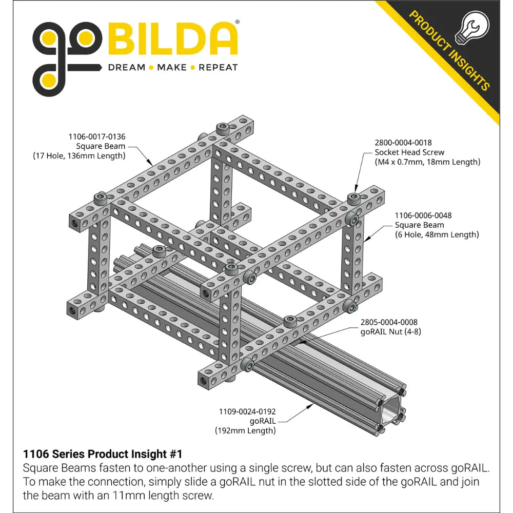 ServoCity Poutre Carrée Série 1106 (23 Trous, Longueur 184mm)