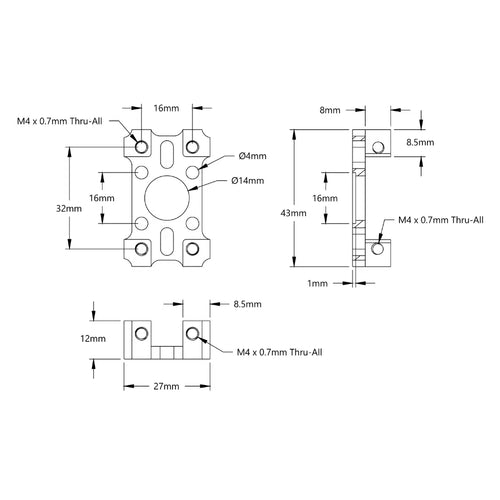 ServoCity 1201 Serie Quad Block Patroon Montage (27-1) ServoCity 1201 Series Quad Block Pattern Mount (27-1)