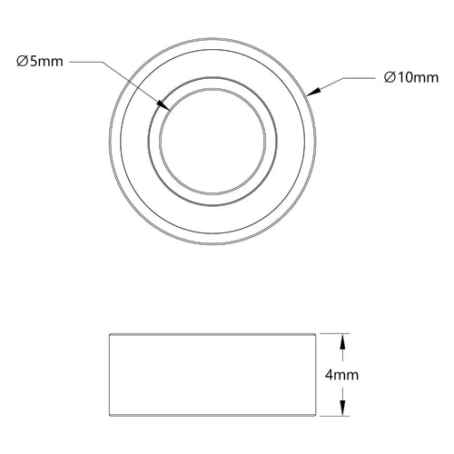Rodamiento de Bolas No Acanalado de 5mm ID ServoCity (10mm OD, 4mm de Espesor) - Paquete de 2 ServoCity 5mm ID Non-Flanged Ball Bearing (10mm OD, 4mm Thickness) - 2 Pack