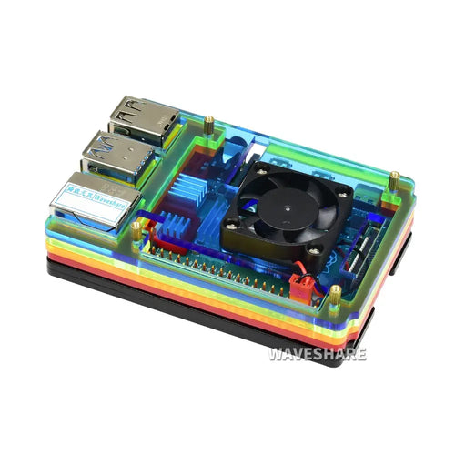 Waveshare Buntes Regenbogen Acryl Gehäuse für Raspberry Pi 4 mit Kühlventilator Waveshare Colorful Rainbow Acrylic Case for Raspberry Pi 4 w/ Cooling Fan