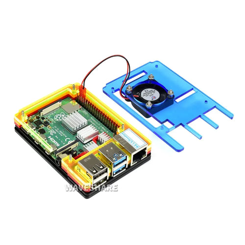 Waveshare Buntes Regenbogen Acryl Gehäuse für Raspberry Pi 4 mit Kühlventilator Waveshare Colorful Rainbow Acrylic Case for Raspberry Pi 4 w/ Cooling Fan