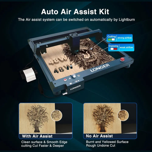 LONGER Laser B1 40W Laser Engraver Cutter, 36000mm/min, Cut 40mm Basswood / 50mm Acrylic, Air-Assist Kit, 8 Safety Protections, 450x440mm (17.72&quot;x17.32&quot;)