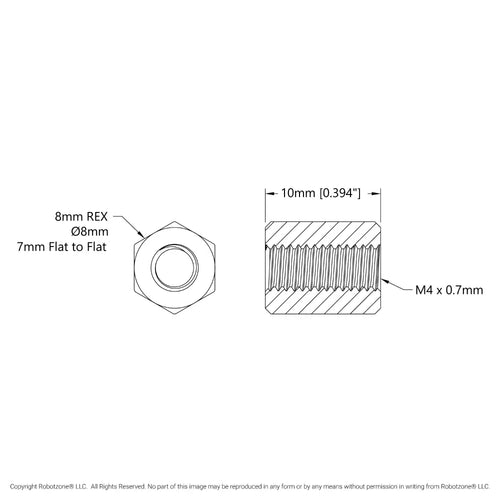 1516 Series 8mm REX™ Standoff (M4 x 0.7mm Threads, 10mm Length) - 4 Pack