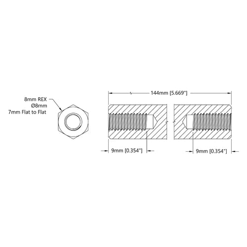 1516 Series 8mm REX™ Standoff (M4 x 0.7mm Threads, 144mm Length) - 4 Pack