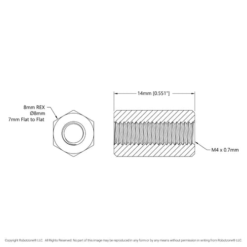 1516 Series 8mm REX™ Standoff (M4 x 0.7mm Threads, 14mm Length) - 4 Pack