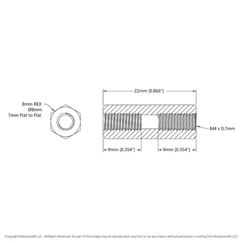 1516 Series 8mm REX Standoff M4 x 0.7mm Threads, 22mm Length (4x)