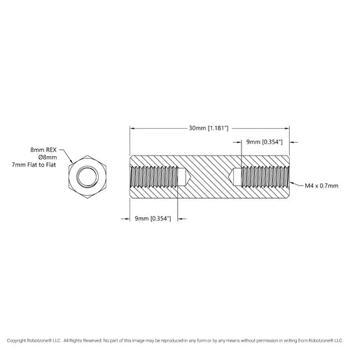 1516 Series 8mm REX™ Standoff (M4 x 0.7mm Threads, 30mm Length) - 4 Pack
