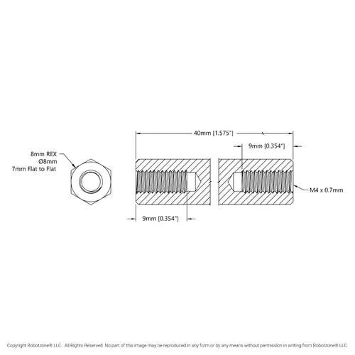 1516 Series 8mm REX™ Standoff (M4 x 0.7mm Threads, 40mm Length) - 4 Pack
