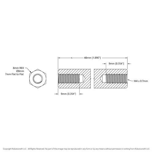 1516 Series 8mm REX™ Standoff (M4 x 0.7mm Threads, 48mm Length) - 4 Pack
