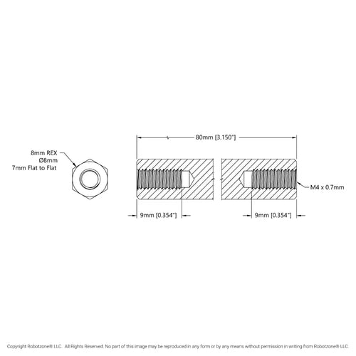 1516 Series 8mm REX™ Standoff (M4 x 0.7mm Threads, 80mm Length) - 4 Pack