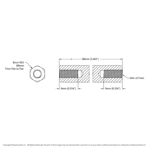 1516 Series 8mm REX™ Standoff (M4 x 0.7mm Threads, 88mm Length) - 4 Pack