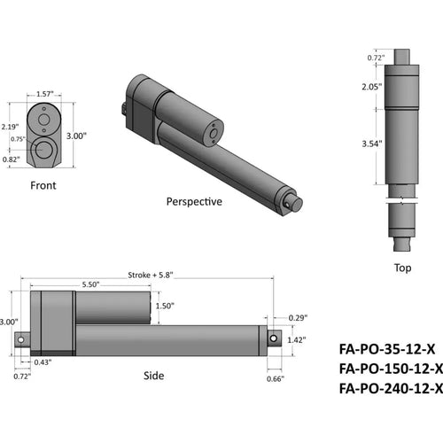  2" Stroke 150 lbs Force Linear Actuator with Potentiometer Feedback 