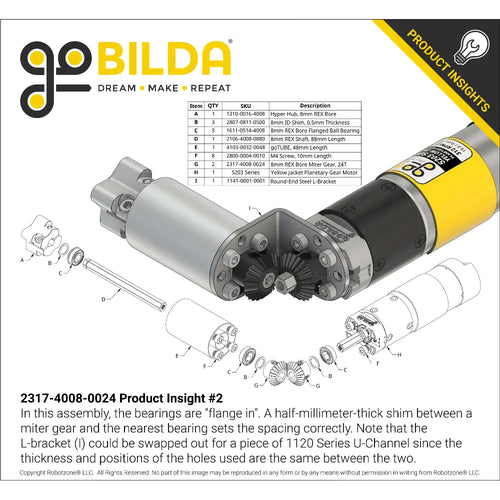 2317 Series MOD 0.8 Steel Miter Gear (Set-Screw, 8mm REX™ Bore, 24 Tooth)