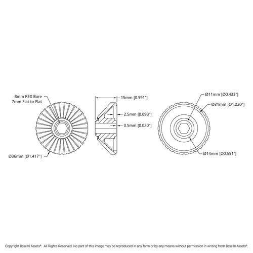 2319 Series MOD 1.25 Steel Miter Gear (8mm REX™ Bore, 30 Tooth)