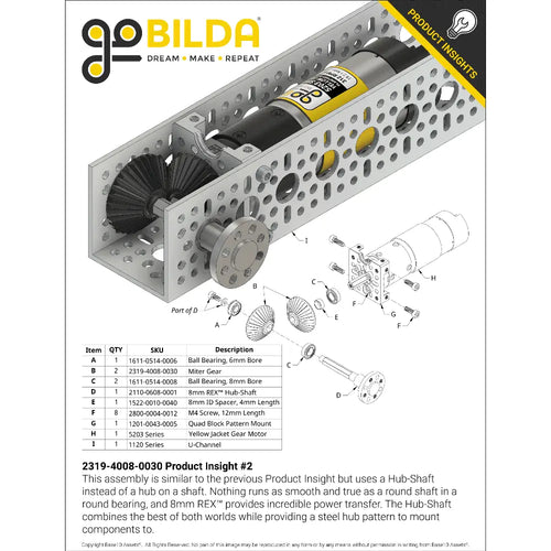 2319 Series MOD 1.25 Steel Miter Gear (8mm REX™ Bore, 30 Tooth)