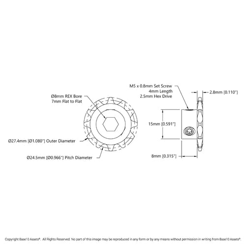 #25 Pitch Set-Screw Sprocket (8mm REX™ Boring, 12 Tanden)