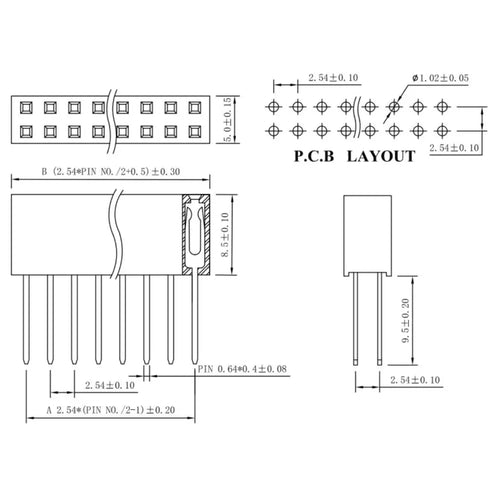 2x19  Stackable 0.100" Straight Female Header