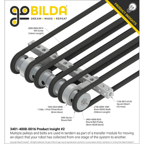 3401 Series Set-Screw Round Belt Pulley (8mm REX™ Bore, 16mm PD)