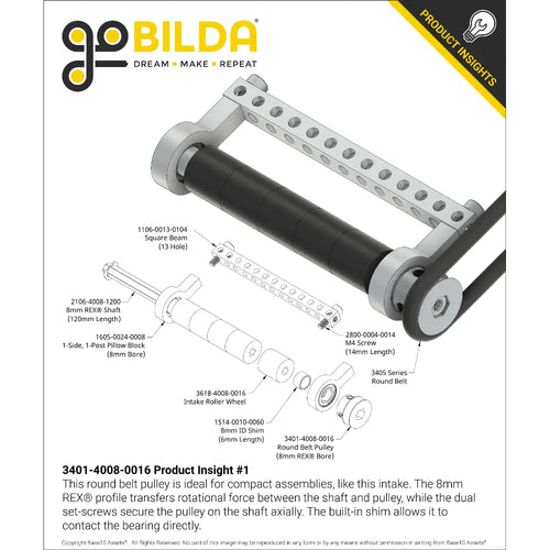 3401 Series Set-Screw Round Belt Pulley (8mm REX™ Bore, 16mm PD)