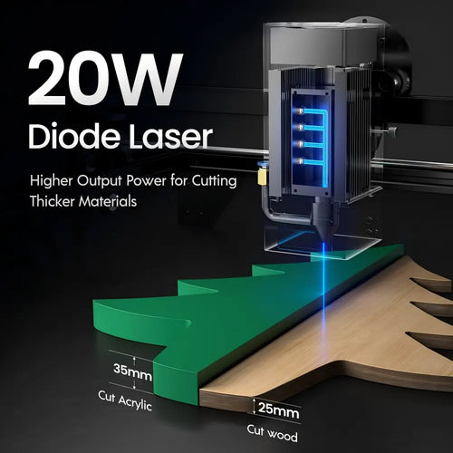 LONGER RAY5 20W Laser Engraver Cutter, Fixed Focus, 0.08*0.1mm Laser Spot, Color Touchscreen, 32-Bit Chipset, Support APP Connection, Working Area 375*375mm