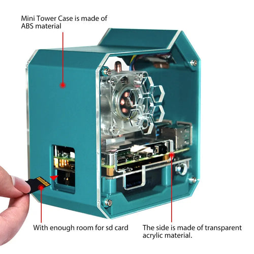 52Pi ABS Mini Tower Fan UPS Kit w/ OLED Display for Raspberry Pi 4B (Transparent)