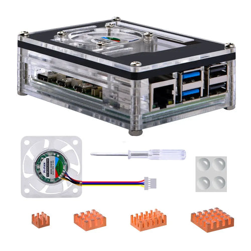 52Pi Acrylic 9-Layer Case w/ 4010 Fan & Heatsink for Raspberry Pi 5 (Transparent)