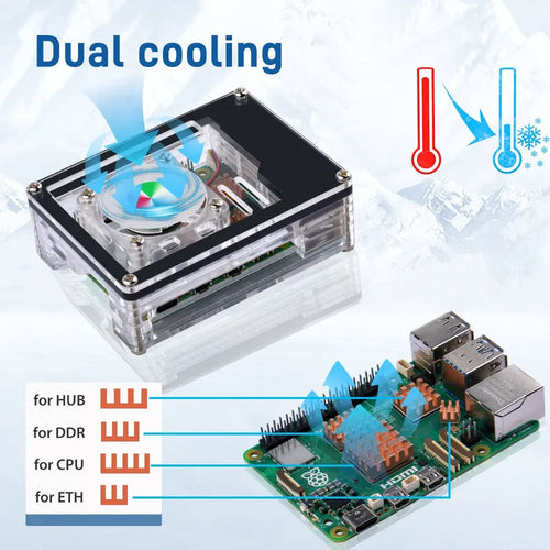 52Pi Acrylic 9-Layer Case w/ 4010 Fan & Heatsink for Raspberry Pi 5 (Transparent)