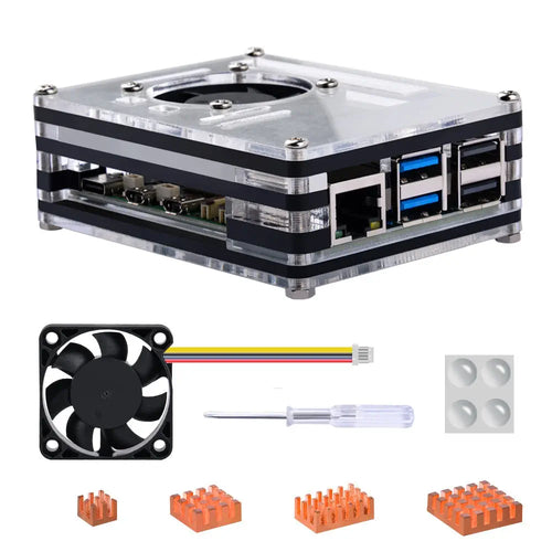 52Pi Acrylic Case w/ Official Fan Heatsink for Raspberry Pi (Black & White)