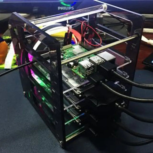 52Pi 4-Layer Acrylic Cluster Case w/ RGB LED Fan for Raspberry Pi, Jetson Nano