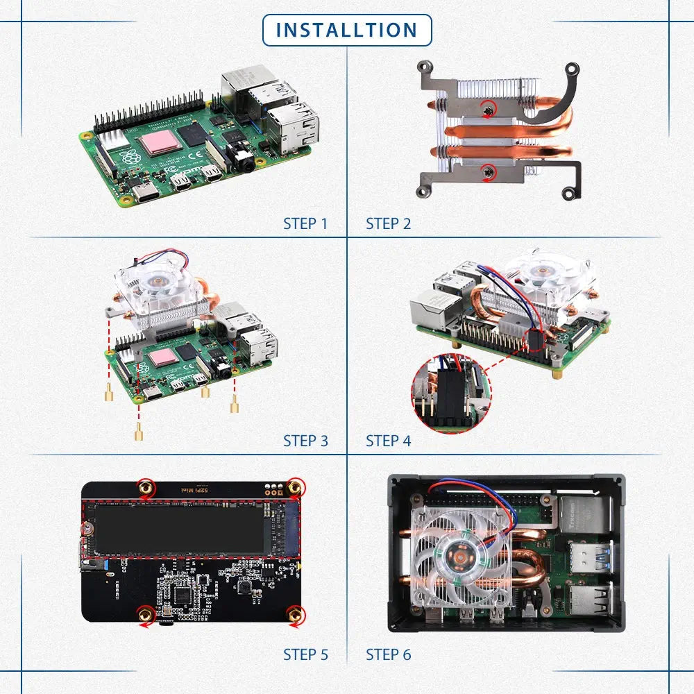 52Pi NAS Case w/ Low-Profile Fan & M.2 Sata SSD for Raspberry Pi 4B