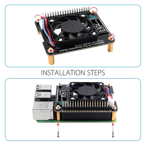 52Pi Fan Expansion Board Plus 0.91 OLED V1.0 for Raspberry Pi 4B/3B+/3B/2B