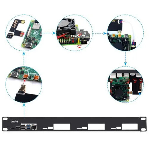 52Pi 1U Rack Bracket for Raspberry Pi 4B ,19-inch 4-Slot w/ Heatsinks (Black)