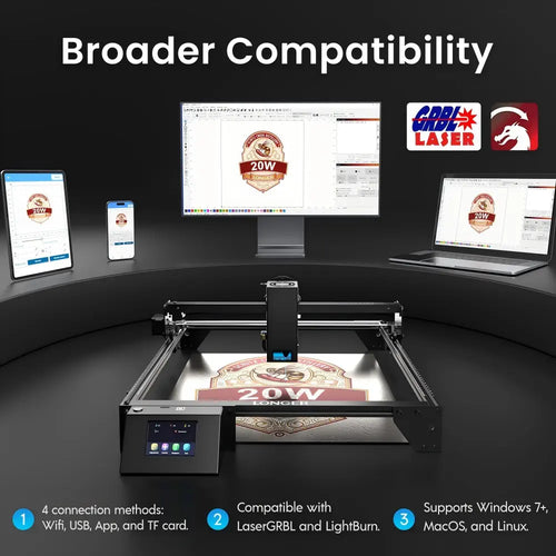 LONGER RAY5 20W Laser Engraver Cutter, Fixed Focus, 0.08*0.1mm Laser Spot, Color Touchscreen, 32-Bit Chipset, Support APP Connection, Working Area 375*375mm