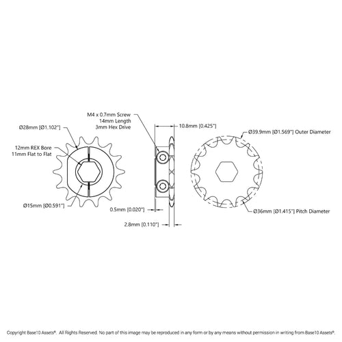 8mm Pitch Clamping Sprocket (12mm REX™ Bore, 14 Tooth)