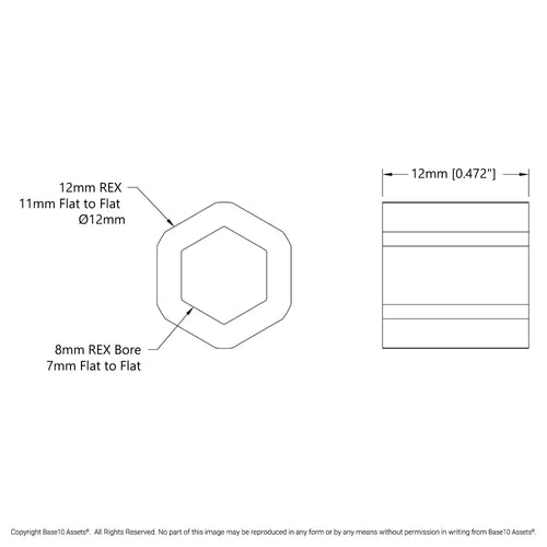 8mm REX™ Plastic Spacer (12mm REX™ OD, 12mm Length) - 12 Pack