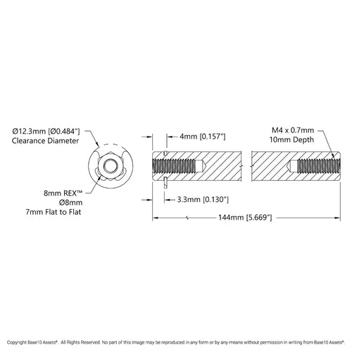 8mm REX™ Shaft w/ E-Clip (Stainless Steel, 144mm Length)