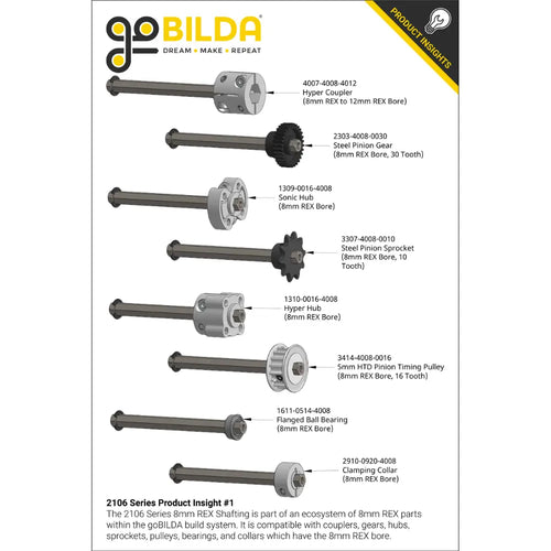 8mm REX™ Shaft w/ E-Clip (Stainless Steel, 144mm Length)