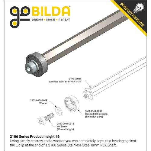 8mm REX™ Shaft w/ E-Clip (Stainless Steel, 144mm Length)