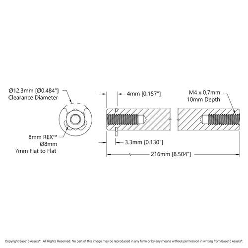 8mm REX™ Shaft w/ E-Clip (216mm Length)