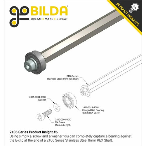 8mm REX™ Shaft w/ E-Clip (Stainless Steel, 40mm Length)