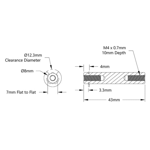 8mm REX™ Shaft w/ E-Clip (Stainless Steel, 43mm Length)